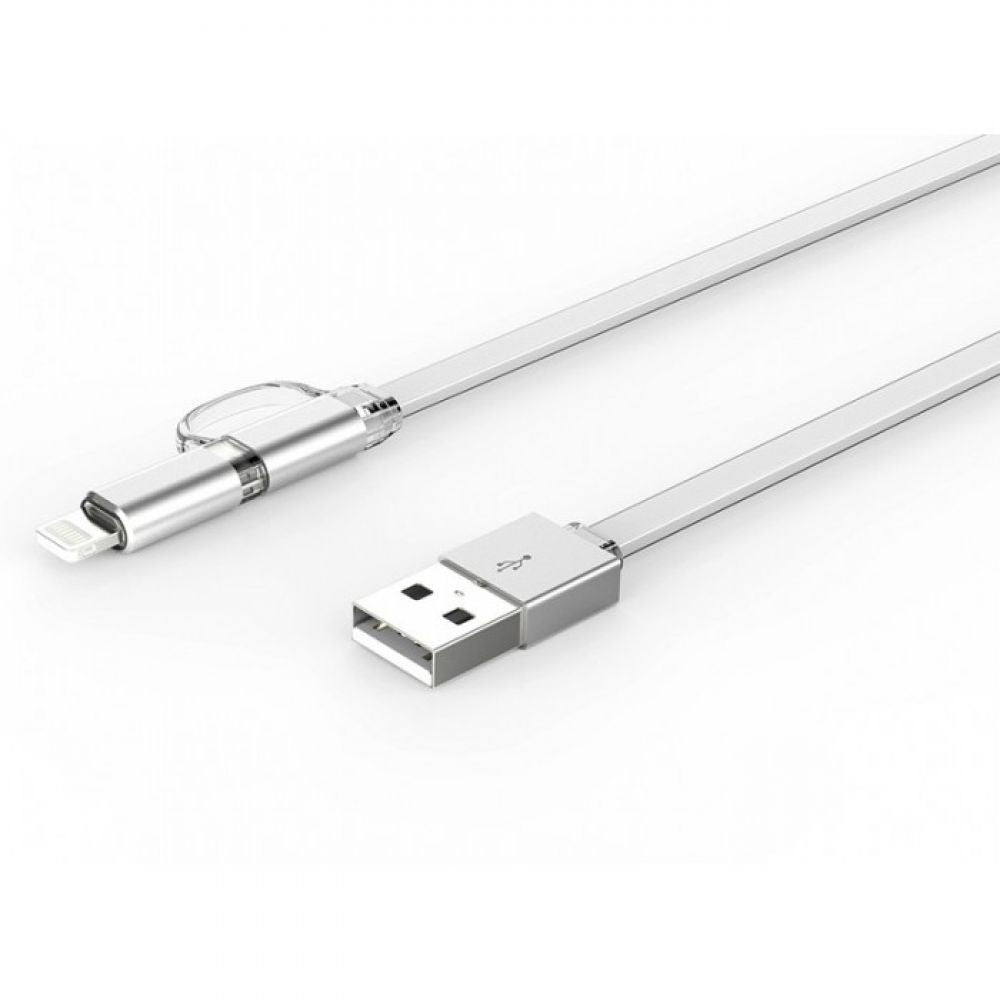 کابل دیتا USB LDNIO 2-in-1 با 1 میکرو USB و 1 رعد و برق