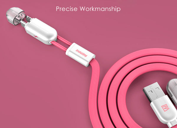 REMAX 2 in 1 iPhone and Micro USB Fast Charge Data Sync Magnetic Flat Cable