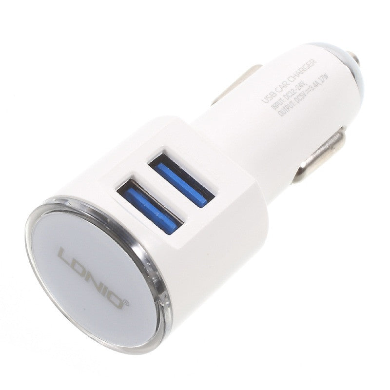 Ldnio DL-C29 Dual USB 3.4A, With Micro USB Cable Car Charger - (White)