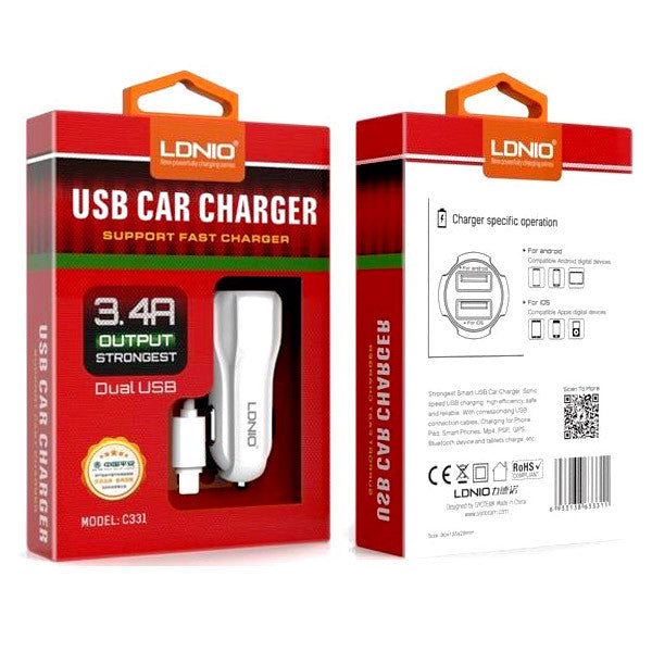 LDNIO C331 Lightning USB Car Charger dual Port