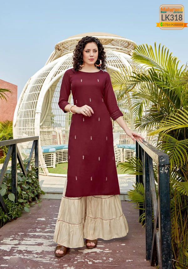 LK318 Mittoo Kurtis & Sharara Full Stitched
