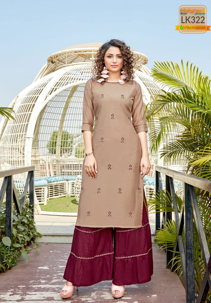 LK322 Mittoo Kurtis & Sharara Full Stitched