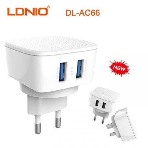 LDNIO DL-AC66 پورت USB دوگانه 2.4 A شارژر مسافرتی سفید