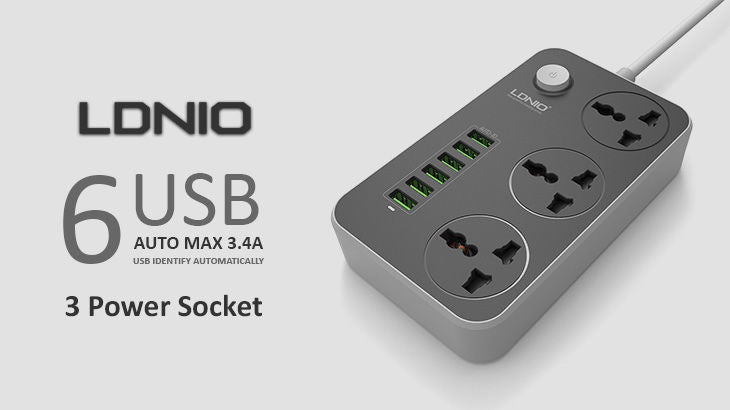 LDNIO SC3604 3.4A Power Socket with 3 AC + 6 USB Charger Adapter